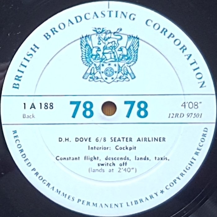 1 A 188 Aircraft D.H. Dove 6/8 seater airliner - Interior: Cabin Not registered from the BBC records and Tapes library Label
